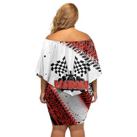 Formula 1 Inspired Bahrain Race Off Shoulder Short Dress with Checkered Flag Print