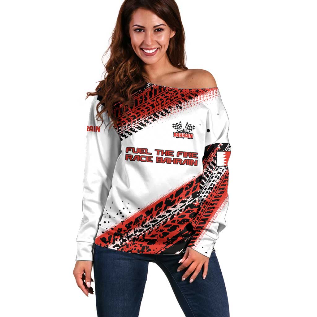 Formula 1 Inspired Bahrain Race Off Shoulder Sweater with Checkered Flag Print