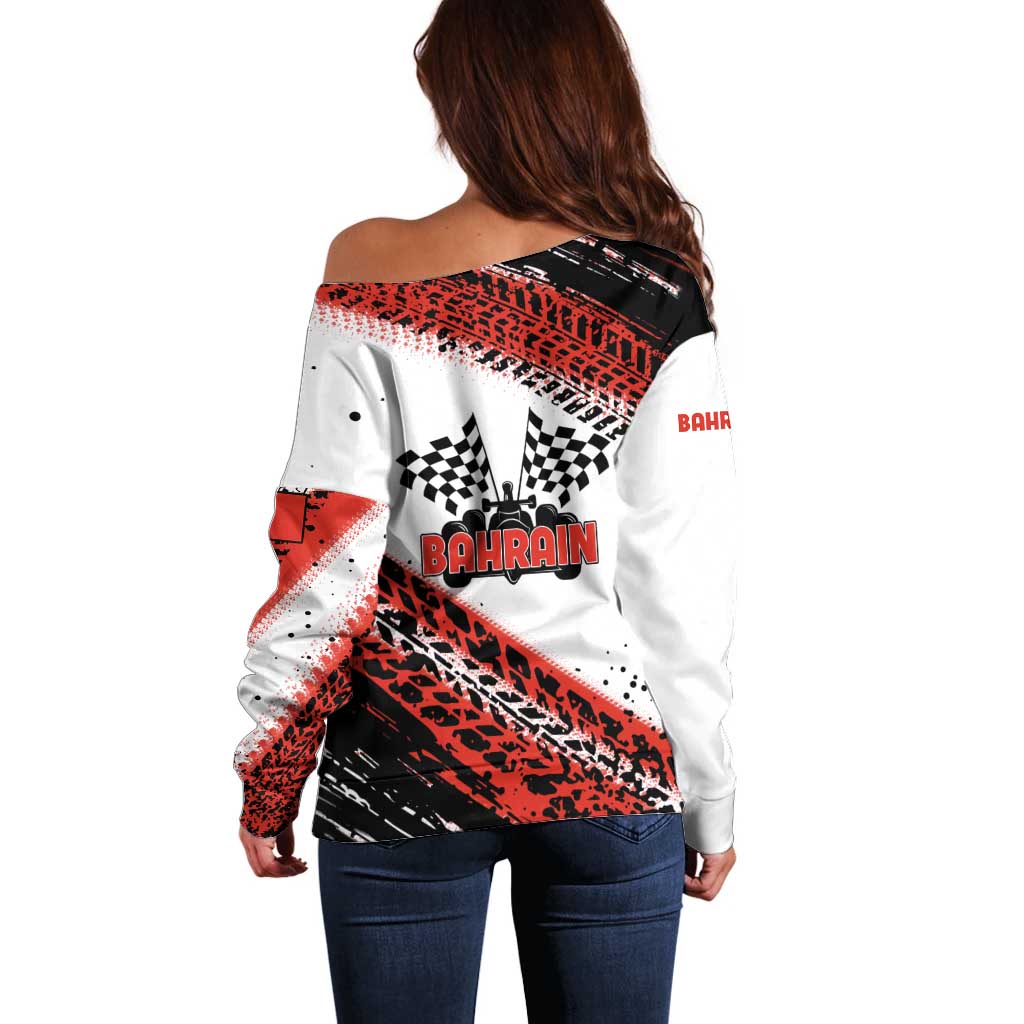 Formula 1 Inspired Bahrain Race Off Shoulder Sweater with Checkered Flag Print