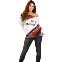Formula 1 Inspired Bahrain Race Off Shoulder Sweater with Checkered Flag Print