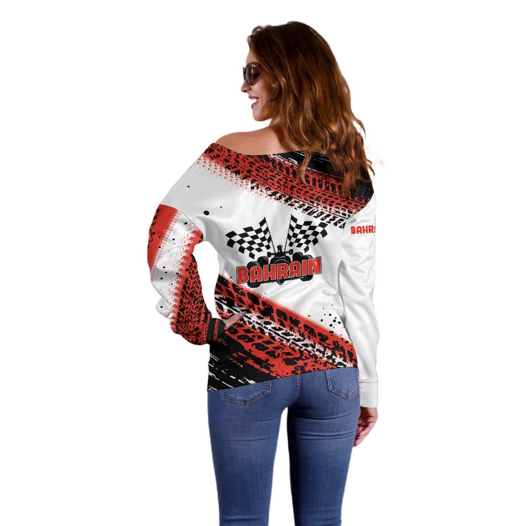 Formula 1 Inspired Bahrain Race Off Shoulder Sweater with Checkered Flag Print
