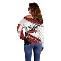 Formula 1 Inspired Bahrain Race Off Shoulder Sweater with Checkered Flag Print
