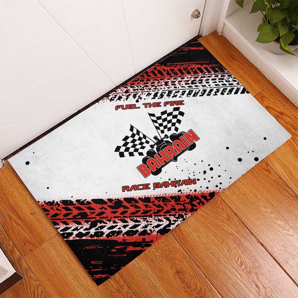 Formula 1 Inspired Bahrain Race Rubber Doormat with Checkered Flag Print