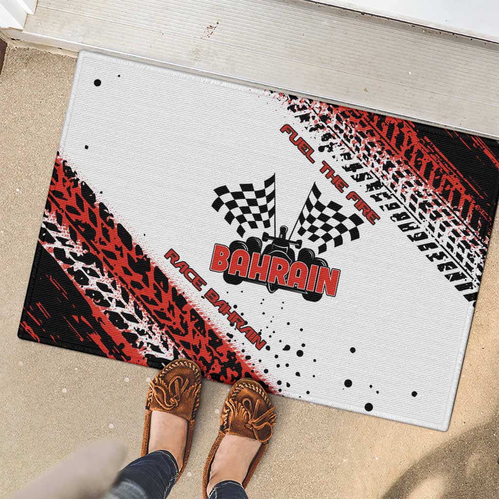Formula 1 Inspired Bahrain Race Rubber Doormat with Checkered Flag Print