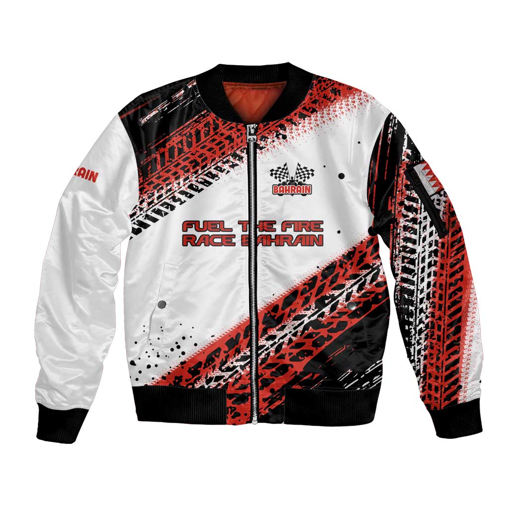Formula 1 Inspired Bahrain Race Sleeve Zip Bomber Jacket with Checkered Flag Print