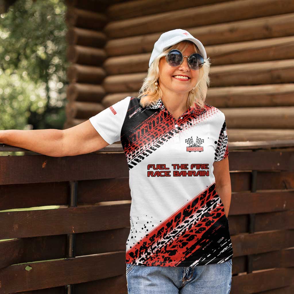 Formula 1 Inspired Bahrain Race Women Polo Shirt with Checkered Flag Print