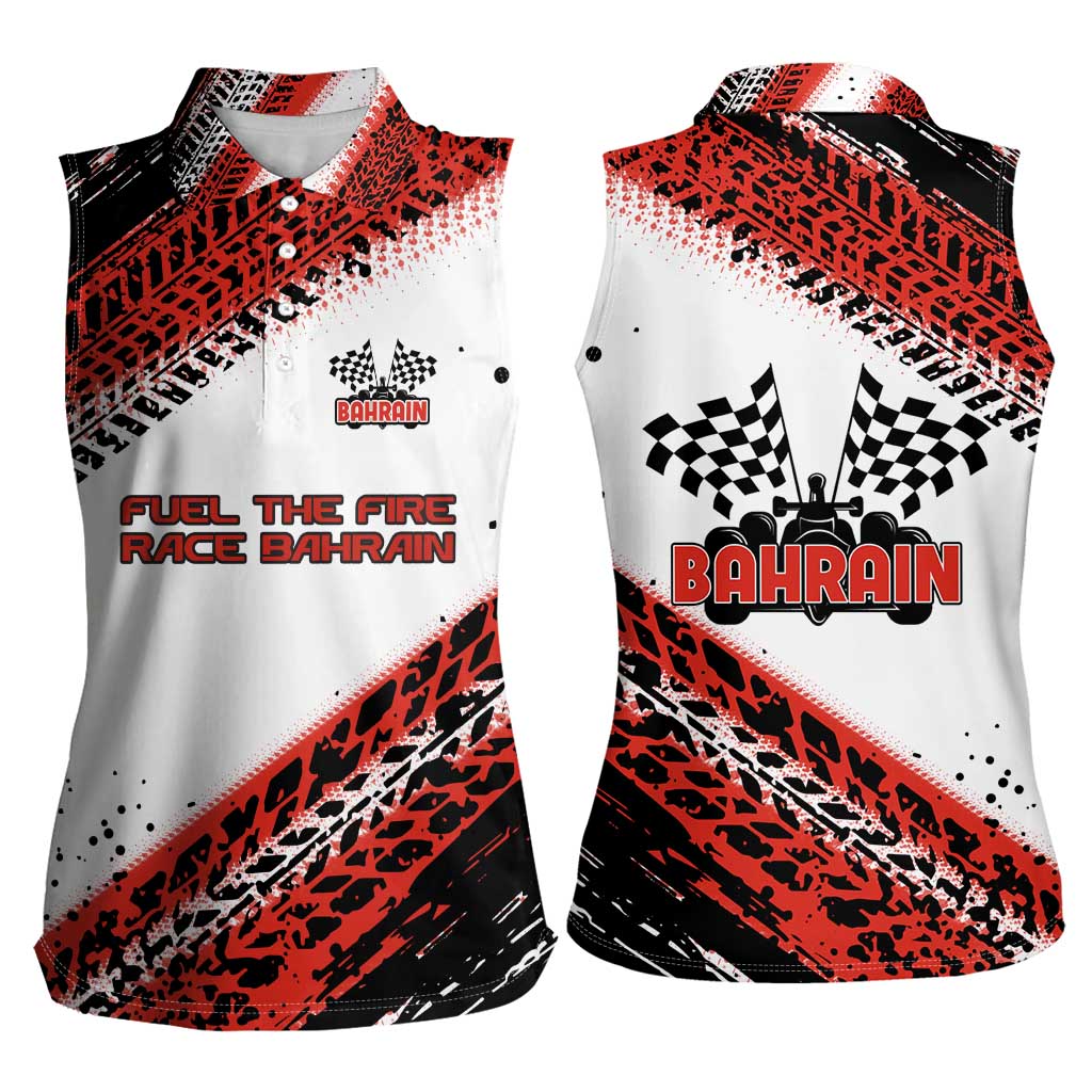 Formula 1 Inspired Bahrain Race Women Sleeveless Polo Shirt with Checkered Flag Print