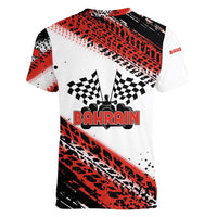 Formula 1 Inspired Bahrain Race Women V-Neck T-Shirt with Checkered Flag Print