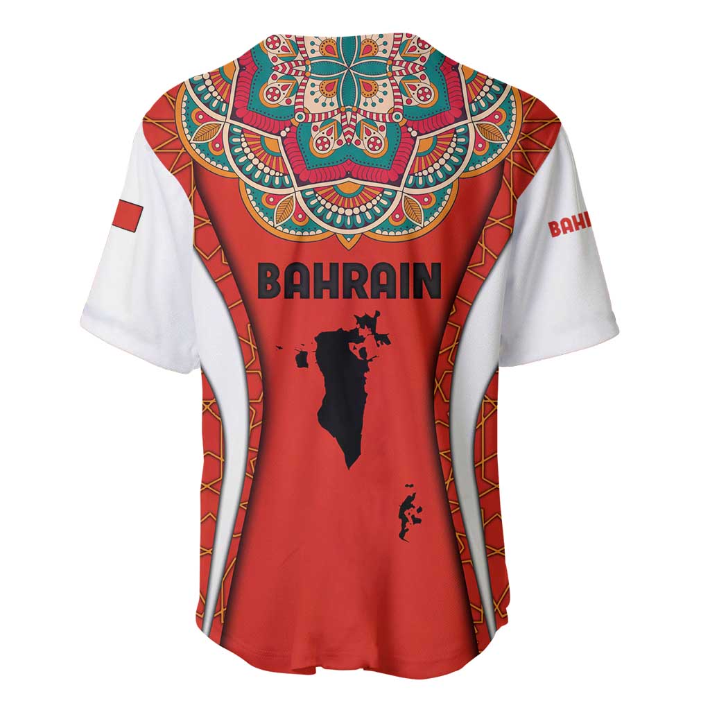 Bahrain Mandala Pattern Baseball Jersey with National Map and Arabic Geometric Design