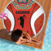 Bahrain Mandala Pattern Beach Blanket with National Map and Arabic Geometric Design