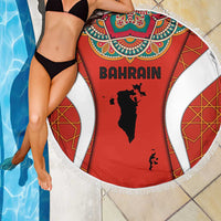 Bahrain Mandala Pattern Beach Blanket with National Map and Arabic Geometric Design