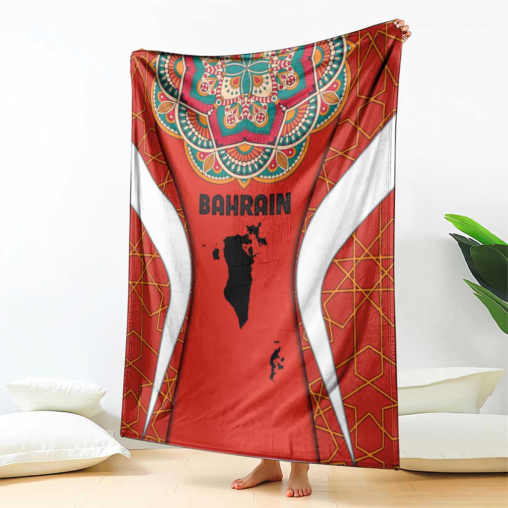 Bahrain Mandala Pattern Blanket with National Map and Arabic Geometric Design