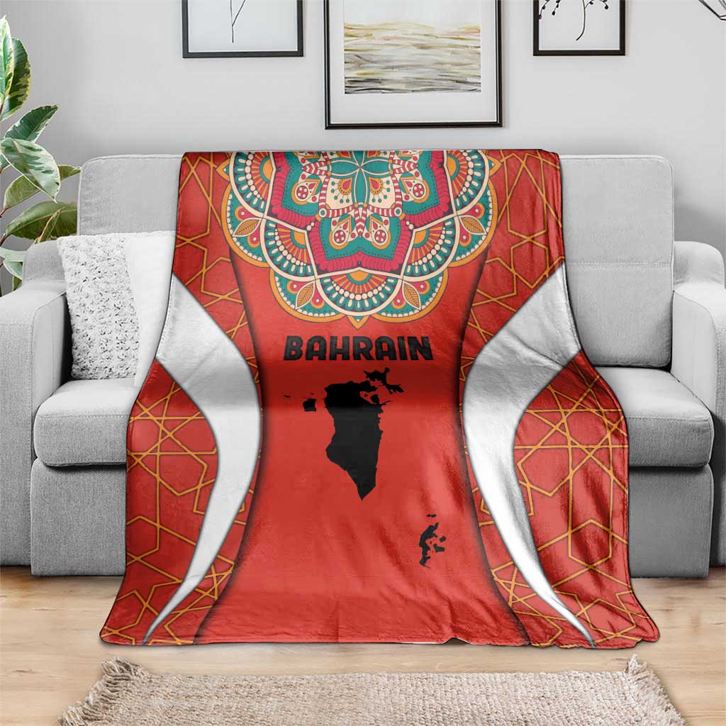 Bahrain Mandala Pattern Blanket with National Map and Arabic Geometric Design