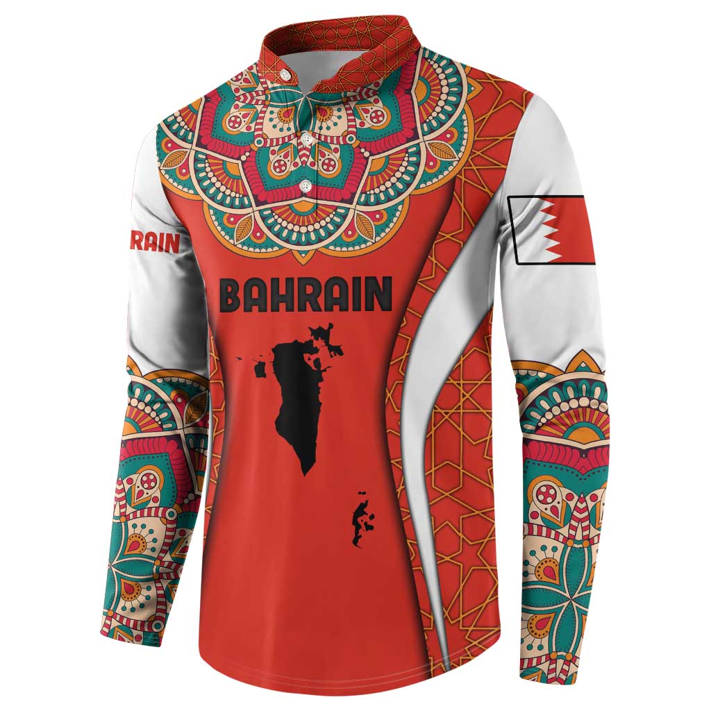 Bahrain Mandala Pattern Button Sweatshirt with National Map and Arabic Geometric Design