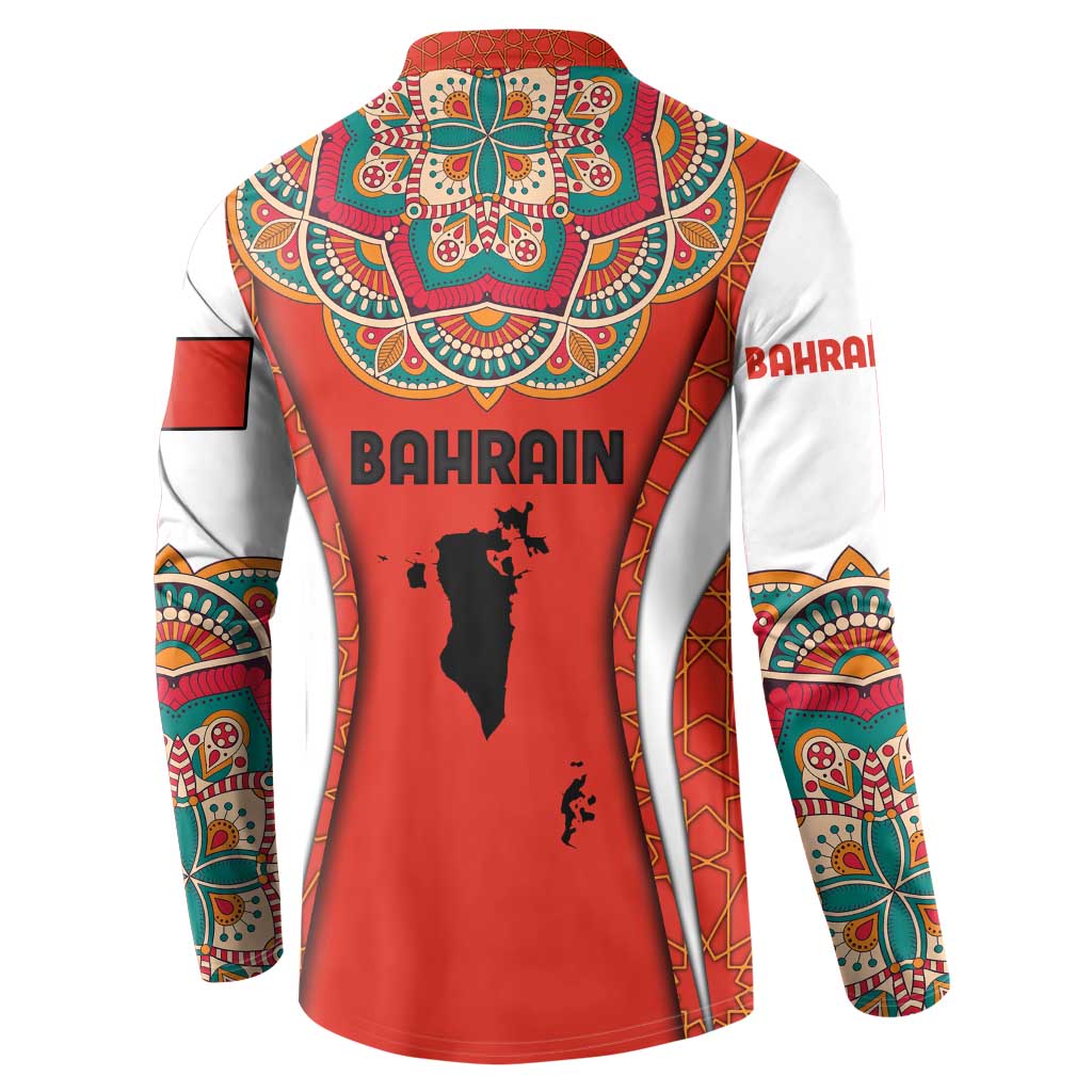 Bahrain Mandala Pattern Button Sweatshirt with National Map and Arabic Geometric Design