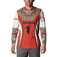 Bahrain Mandala Pattern Button Sweatshirt with National Map and Arabic Geometric Design