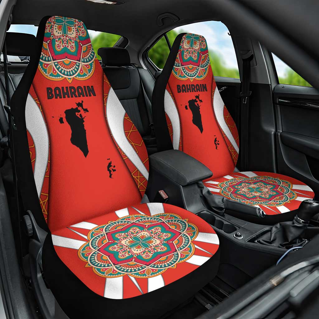 Bahrain Mandala Pattern Car Seat Cover with National Map and Arabic Geometric Design