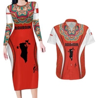 Bahrain Mandala Pattern Couples Matching Long Sleeve Bodycon Dress and Hawaiian Shirt with National Map and Arabic Geometric Design