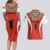 Bahrain Mandala Pattern Couples Matching Long Sleeve Bodycon Dress and Hawaiian Shirt with National Map and Arabic Geometric Design
