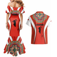 Bahrain Mandala Pattern Couples Matching Mermaid Dress and Hawaiian Shirt with National Map and Arabic Geometric Design