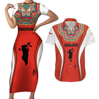 Bahrain Mandala Pattern Couples Matching Short Sleeve Bodycon Dress and Hawaiian Shirt with National Map and Arabic Geometric Design