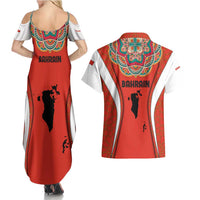 Bahrain Mandala Pattern Couples Matching Summer Maxi Dress and Hawaiian Shirt with National Map and Arabic Geometric Design
