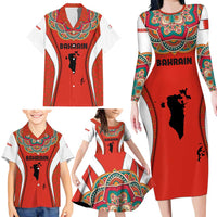 Bahrain Mandala Pattern Family Matching Long Sleeve Bodycon Dress and Hawaiian Shirt with National Map and Arabic Geometric Design