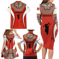 Bahrain Mandala Pattern Family Matching Long Sleeve Bodycon Dress and Hawaiian Shirt with National Map and Arabic Geometric Design