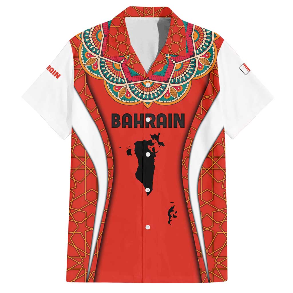 Bahrain Mandala Pattern Family Matching Long Sleeve Bodycon Dress and Hawaiian Shirt with National Map and Arabic Geometric Design