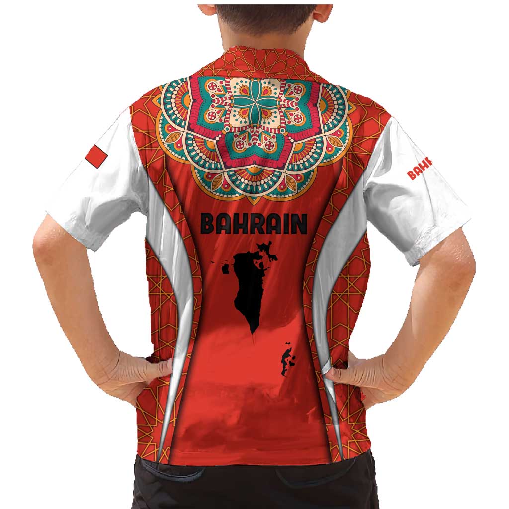 Bahrain Mandala Pattern Family Matching Mermaid Dress and Hawaiian Shirt with National Map and Arabic Geometric Design