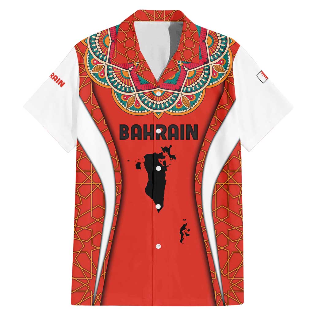 Bahrain Mandala Pattern Family Matching Mermaid Dress and Hawaiian Shirt with National Map and Arabic Geometric Design