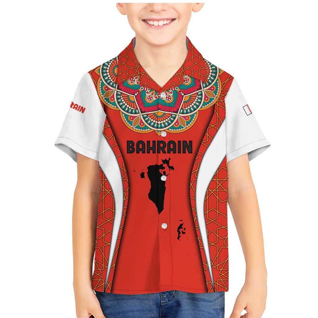 Bahrain Mandala Pattern Family Matching Mermaid Dress and Hawaiian Shirt with National Map and Arabic Geometric Design