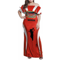 Bahrain Mandala Pattern Family Matching Off Shoulder Maxi Dress and Hawaiian Shirt with National Map and Arabic Geometric Design