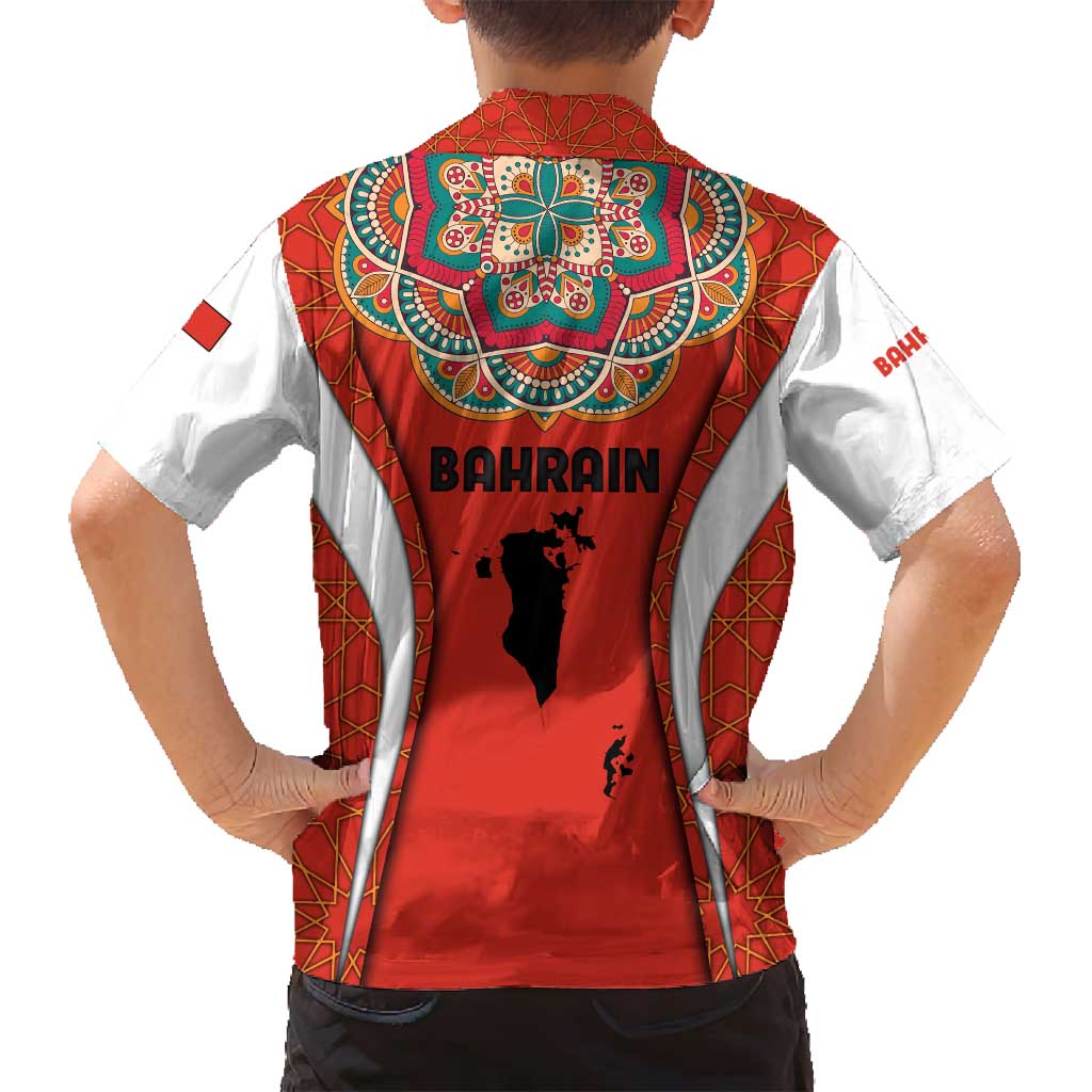 Bahrain Mandala Pattern Family Matching Puletasi and Hawaiian Shirt with National Map and Arabic Geometric Design