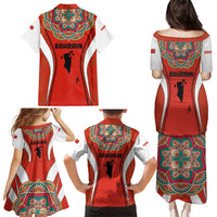 Bahrain Mandala Pattern Family Matching Puletasi and Hawaiian Shirt with National Map and Arabic Geometric Design