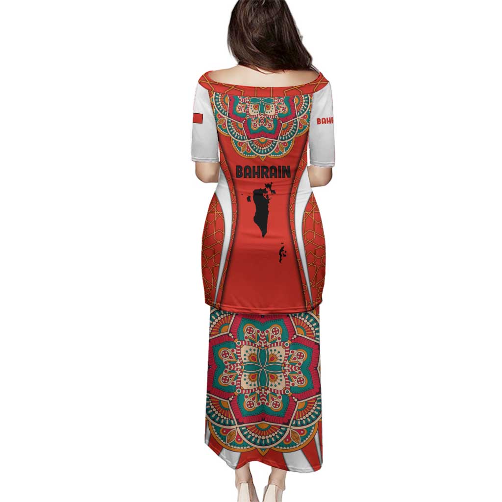 Bahrain Mandala Pattern Family Matching Puletasi and Hawaiian Shirt with National Map and Arabic Geometric Design