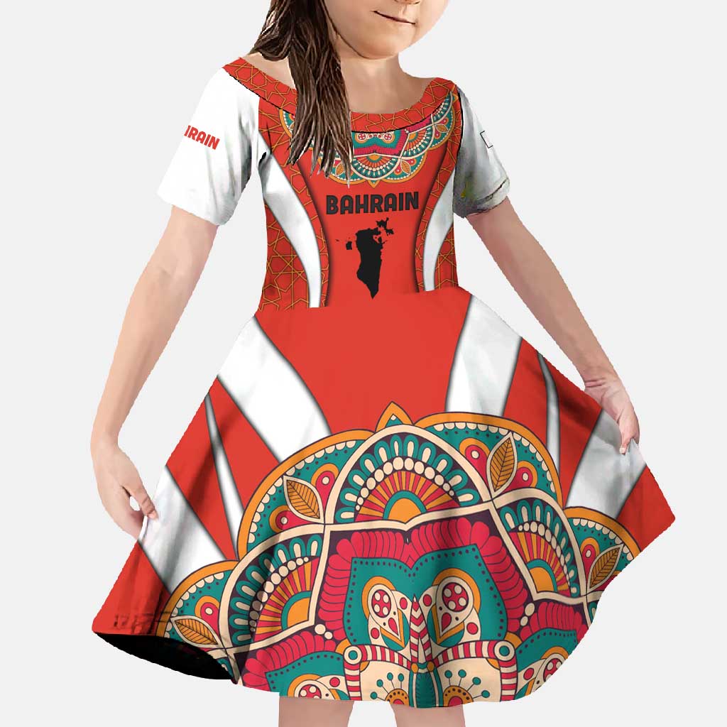 Bahrain Mandala Pattern Family Matching Short Sleeve Bodycon Dress and Hawaiian Shirt with National Map and Arabic Geometric Design