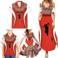 Bahrain Mandala Pattern Family Matching Summer Maxi Dress and Hawaiian Shirt with National Map and Arabic Geometric Design
