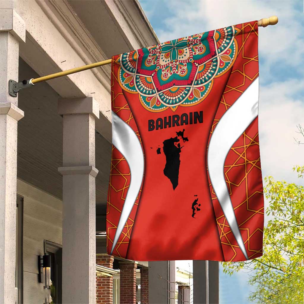 Bahrain Mandala Pattern Garden Flag with National Map and Arabic Geometric Design