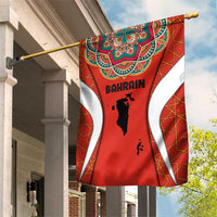 Bahrain Mandala Pattern Garden Flag with National Map and Arabic Geometric Design
