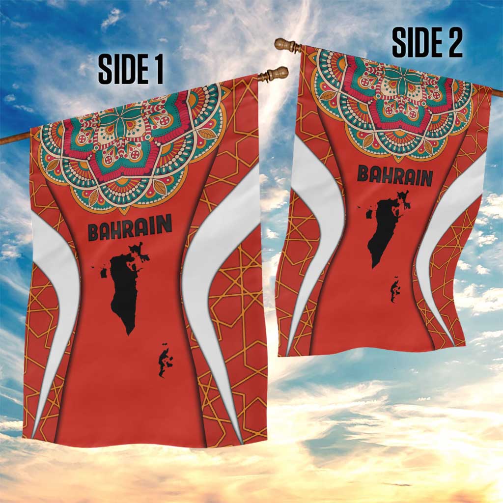 Bahrain Mandala Pattern Garden Flag with National Map and Arabic Geometric Design