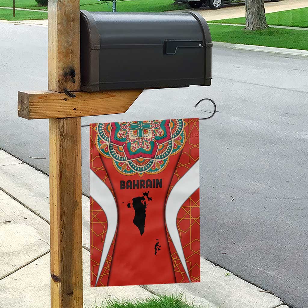 Bahrain Mandala Pattern Garden Flag with National Map and Arabic Geometric Design