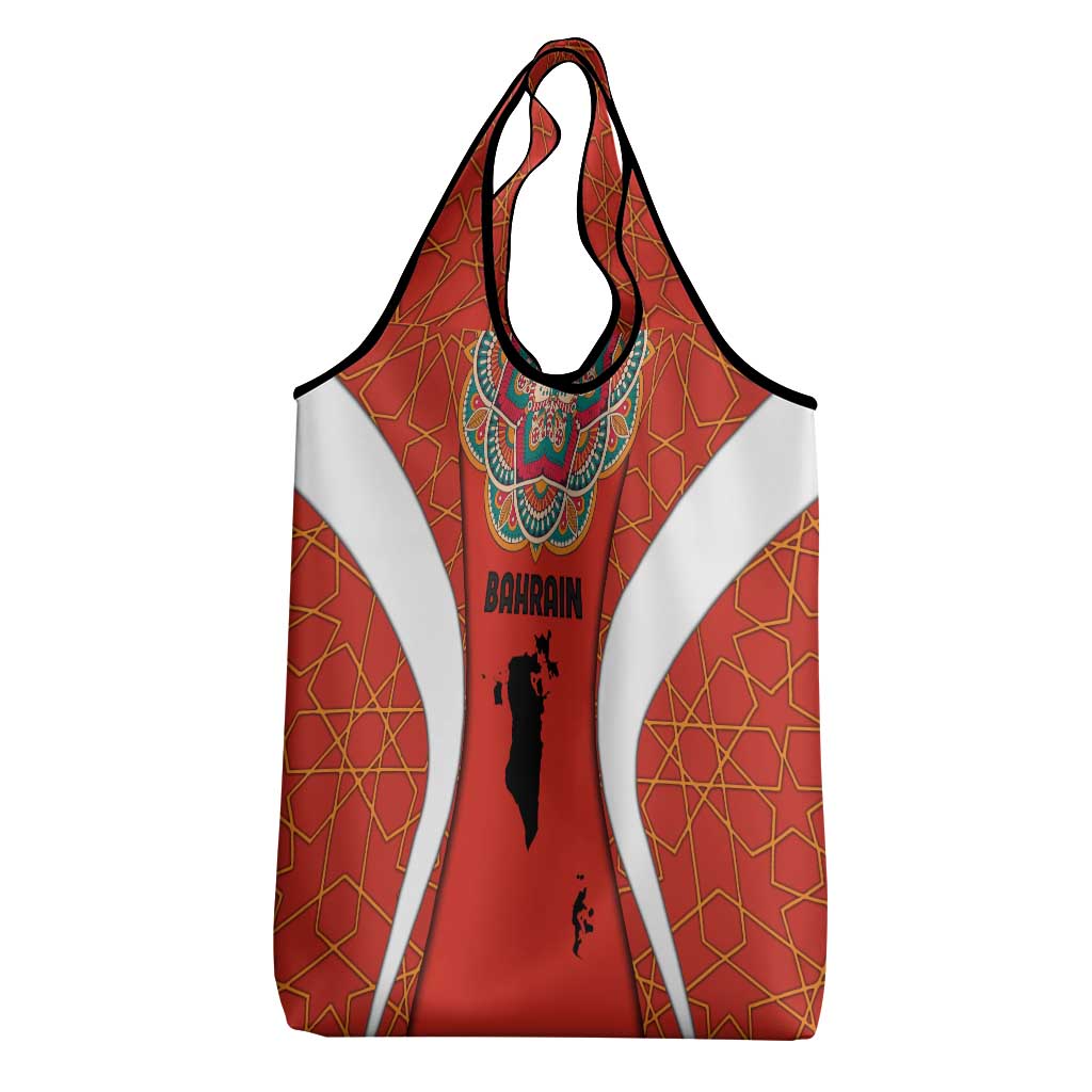 Bahrain Mandala Pattern Grocery Bag with National Map and Arabic Geometric Design