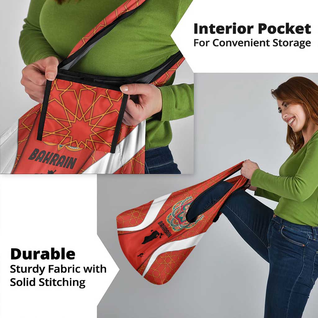 Bahrain Mandala Pattern Grocery Bag with National Map and Arabic Geometric Design