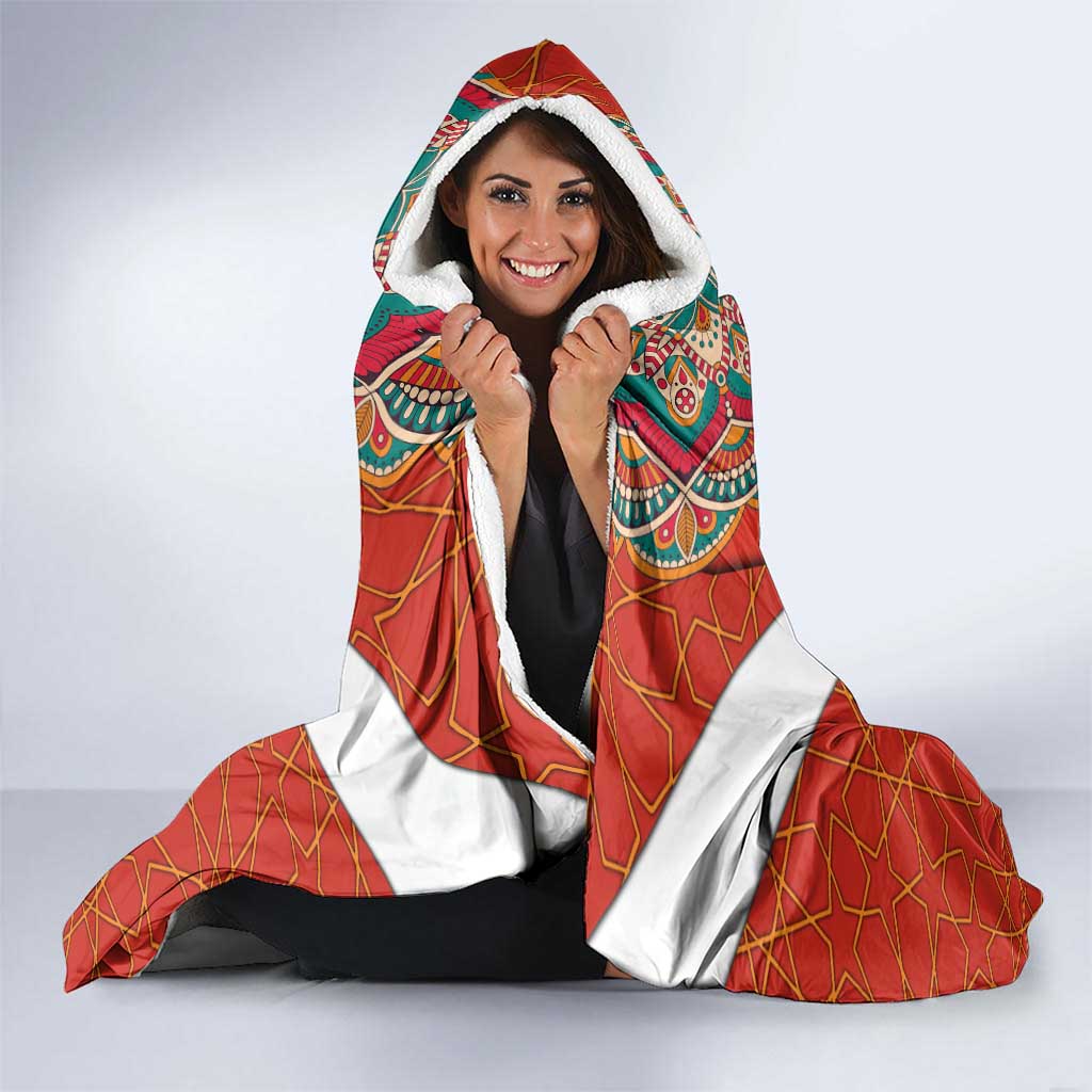 Bahrain Mandala Pattern Hooded Blanket with National Map and Arabic Geometric Design