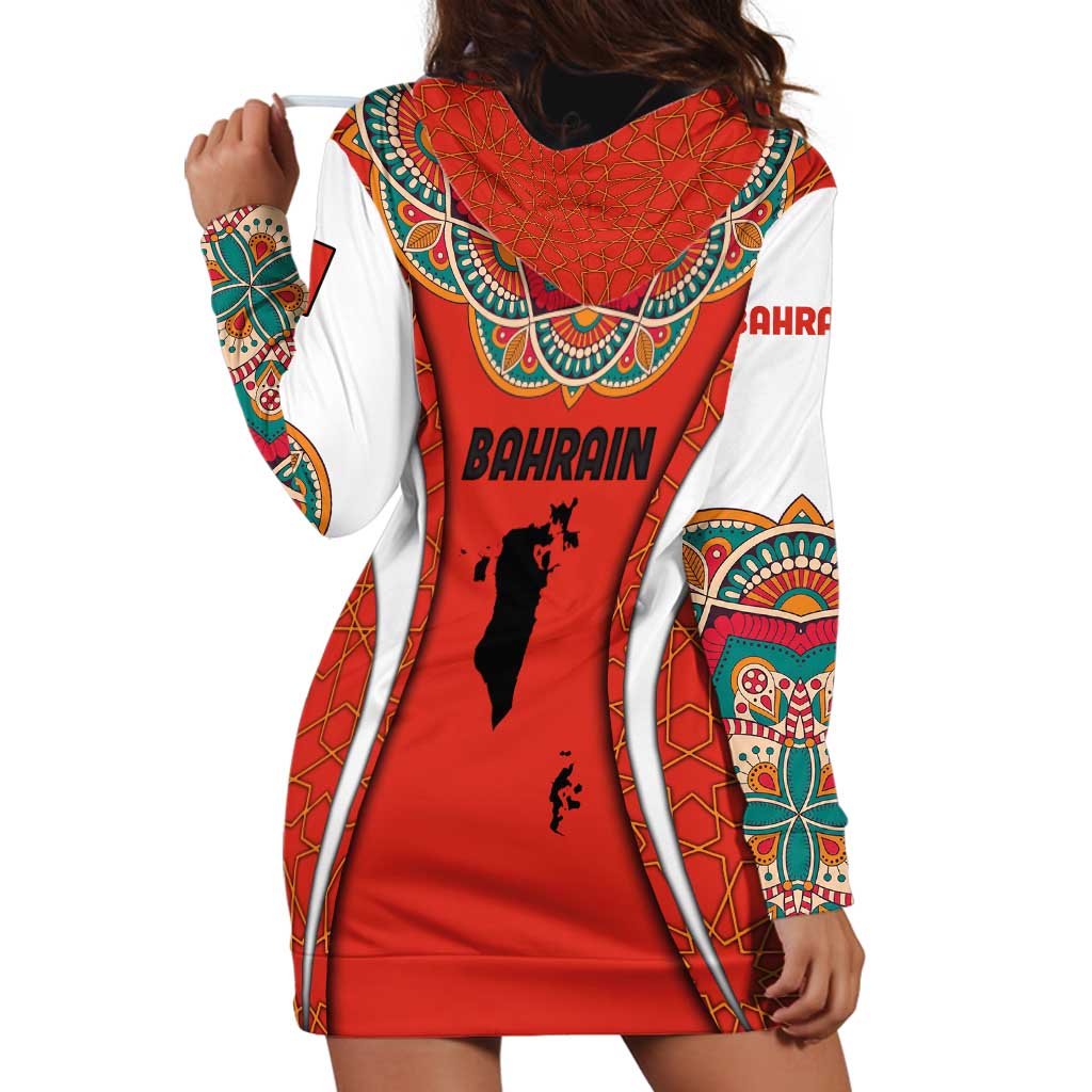 Bahrain Mandala Pattern Hoodie Dress with National Map and Arabic Geometric Design