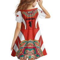 Bahrain Mandala Pattern Kid Short Sleeve Dress with National Map and Arabic Geometric Design
