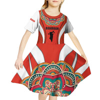 Bahrain Mandala Pattern Kid Short Sleeve Dress with National Map and Arabic Geometric Design
