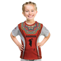 Bahrain Mandala Pattern Kid T Shirt with National Map and Arabic Geometric Design