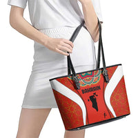 Bahrain Mandala Pattern Leather Tote Bag with National Map and Arabic Geometric Design